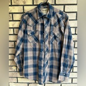 Men’s Western Shirt Wrangler Button Up Pearl Snap Plaid Long Sleeve